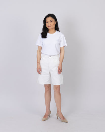 White Waterlily&Co. cotton logo T-shirt styled with white shorts
