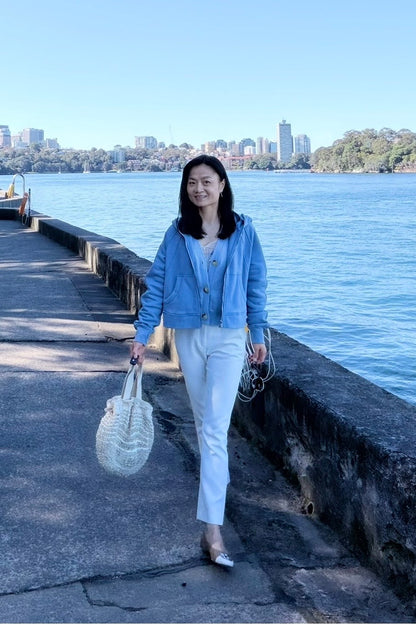 Misty-Blue Full-zip Hooded Jacket